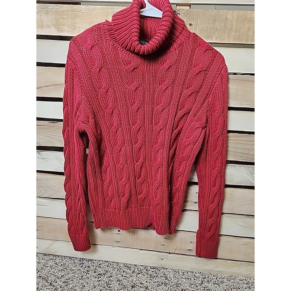 Lauren Ralph Lauren Cotton Sz Large Womans Cable-knit Red Sweater